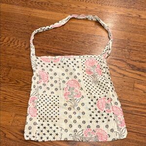 🌸 Free People Floral & Star Cloth Tote Bag • Pink, Black & Off-White • Reusable